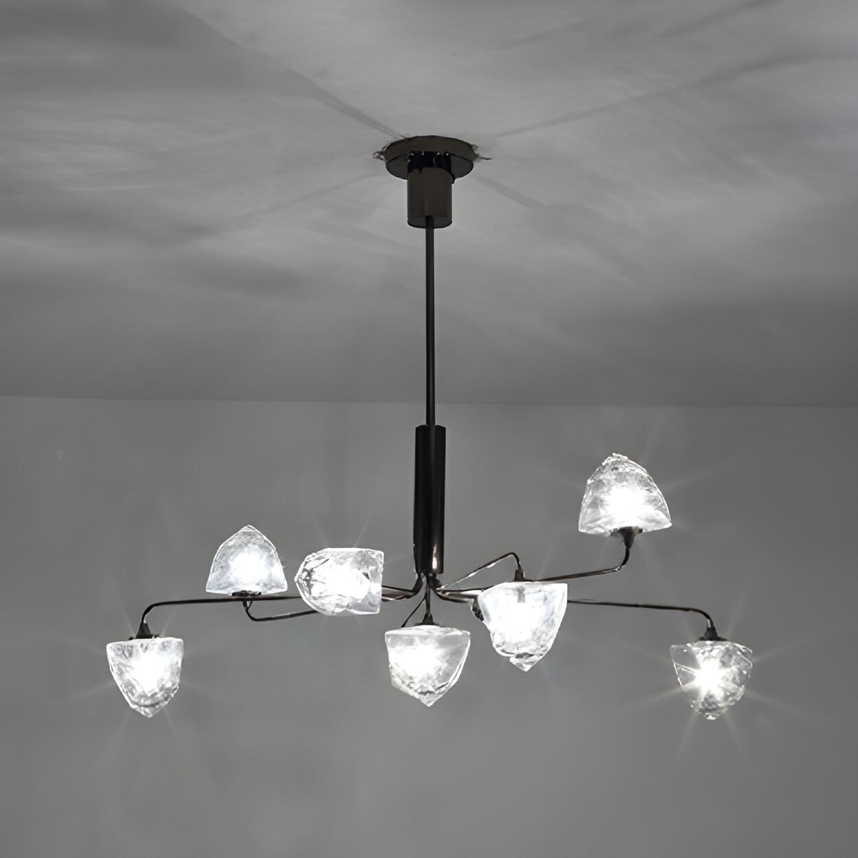 Contemporary Metal Branching Faceted Glass Chandelier