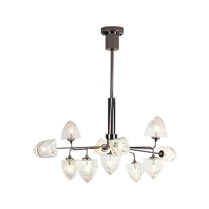 Contemporary Metal Branching Faceted Glass Chandelier