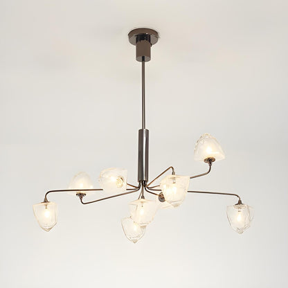 Contemporary Metal Branching Faceted Glass Chandelier