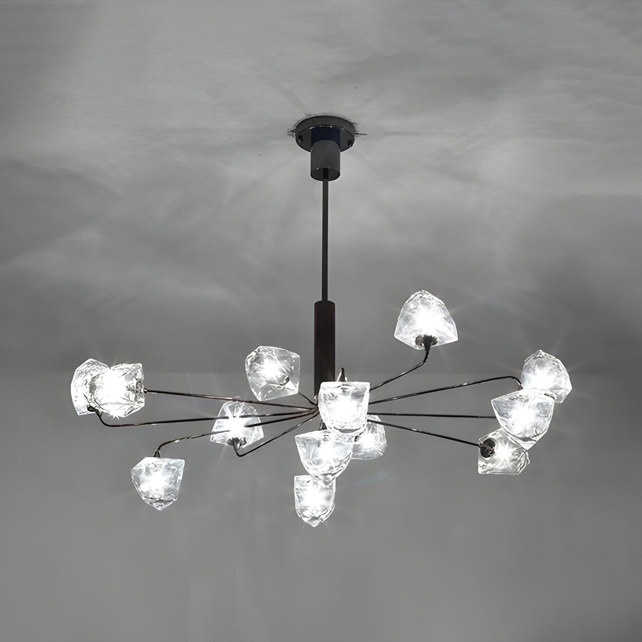 Contemporary Metal Branching Faceted Glass Chandelier