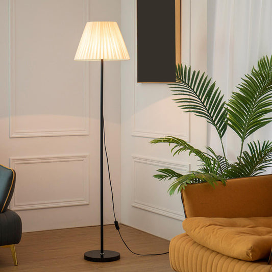 Contemporary Pleated Shade Black Column Floor Lamp