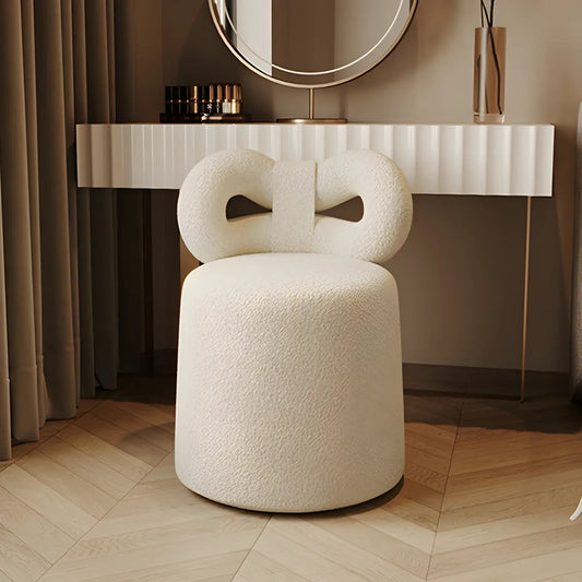 Cream Drum Upholstered Bow Back Swivel Vanity Stool