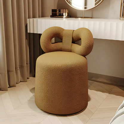 Cream Drum Upholstered Bow Back Swivel Vanity Stool