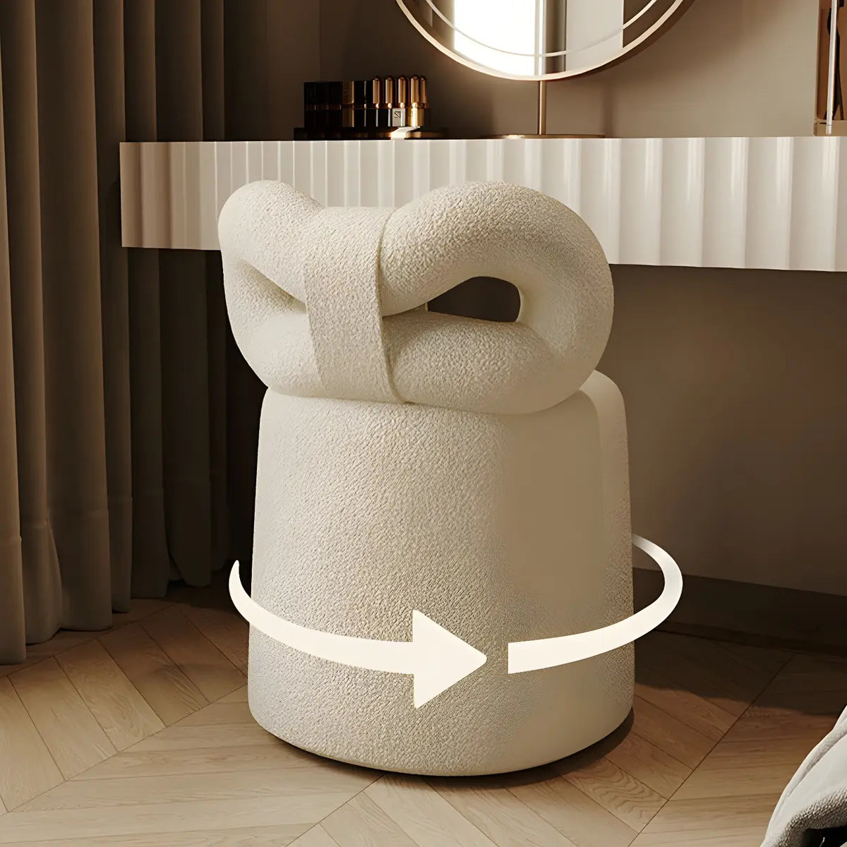 Cream Drum Upholstered Bow Back Swivel Vanity Stool