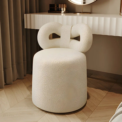 Cream Drum Upholstered Bow Back Swivel Vanity Stool