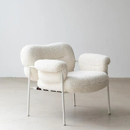 Cream Sherpa Fixed Back Tufted Four Legs Arm Chair