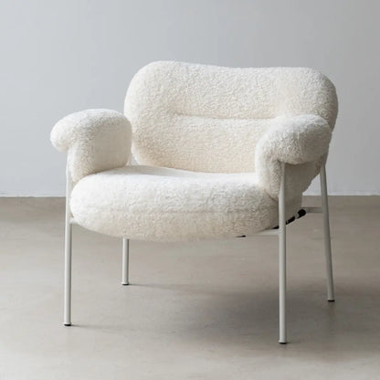 Cream Sherpa Fixed Back Tufted Four Legs Arm Chair