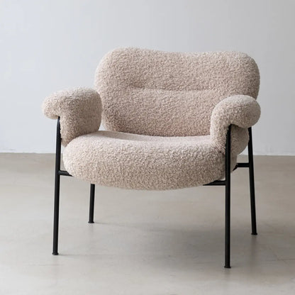 Cream Sherpa Fixed Back Tufted Four Legs Arm Chair