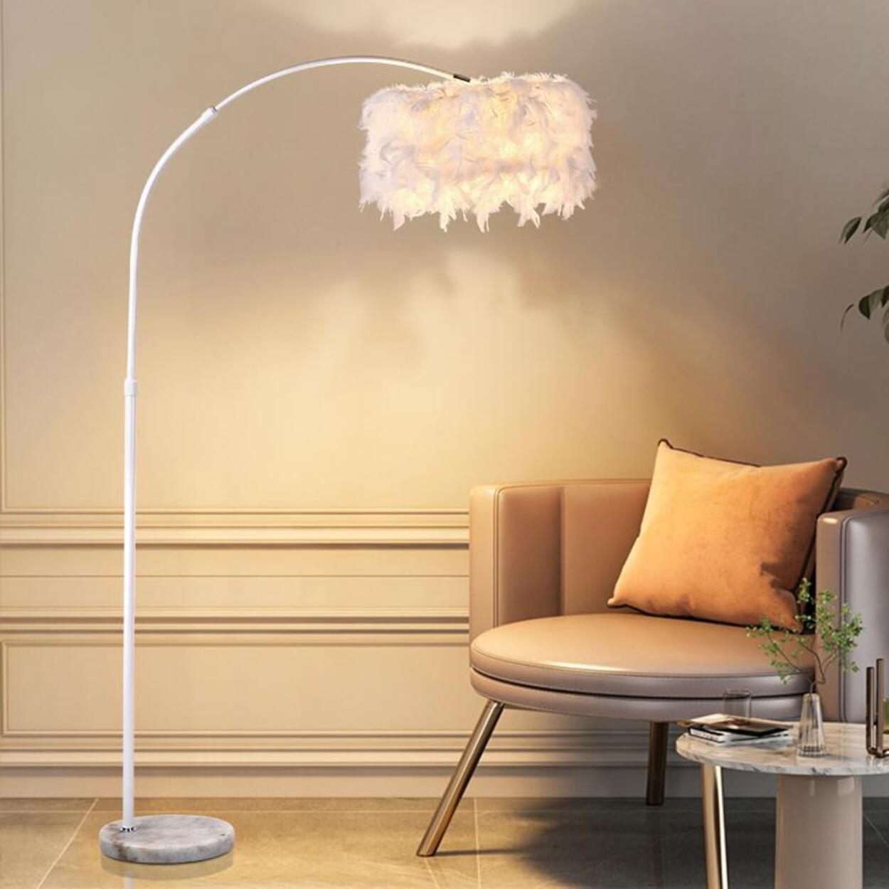 Elegant Adjustable Height Feather Arc Floor Lamp