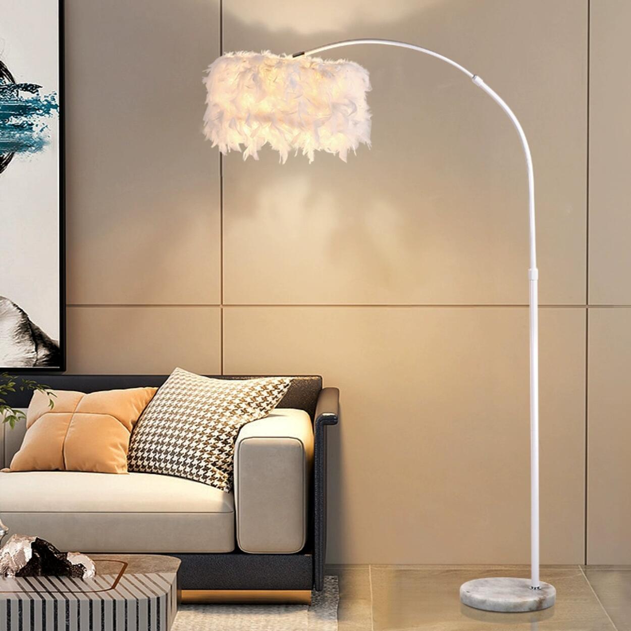 Elegant Adjustable Height Feather Arc Floor Lamp