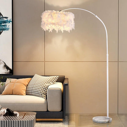 Elegant Adjustable Height Feather Arc Floor Lamp