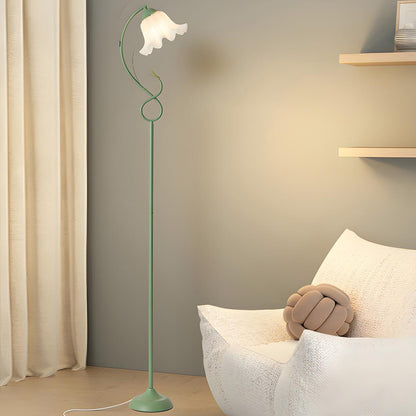 Elegant Floral and Green Metal Stand Floor Lamp