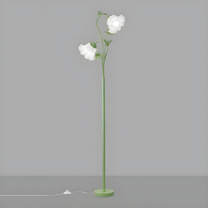 Elegant Floral and Green Metal Stand Floor Lamp