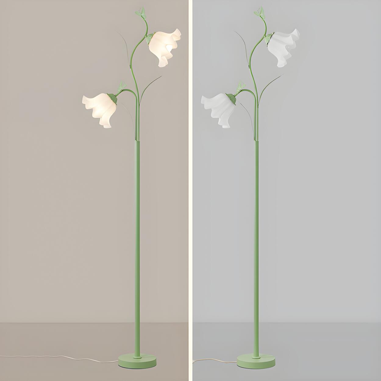 Elegant Floral and Green Metal Stand Floor Lamp