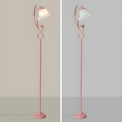 Elegant Floral and Green Metal Stand Floor Lamp