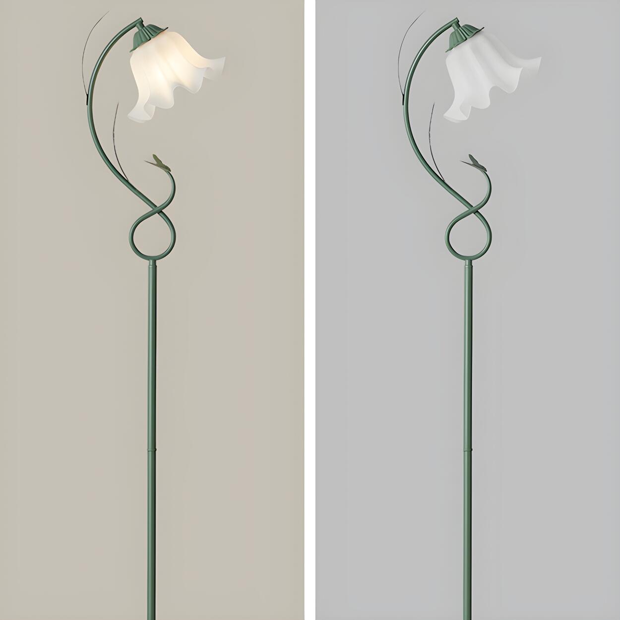 Elegant Floral and Green Metal Stand Floor Lamp