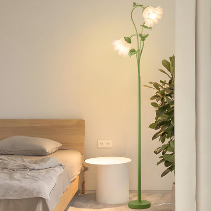 Elegant Floral and Green Metal Stand Floor Lamp