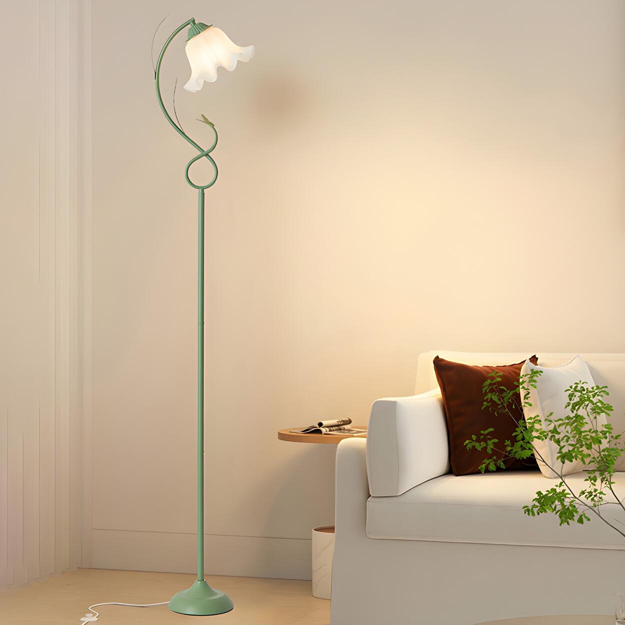 Elegant Floral and Green Metal Stand Floor Lamp