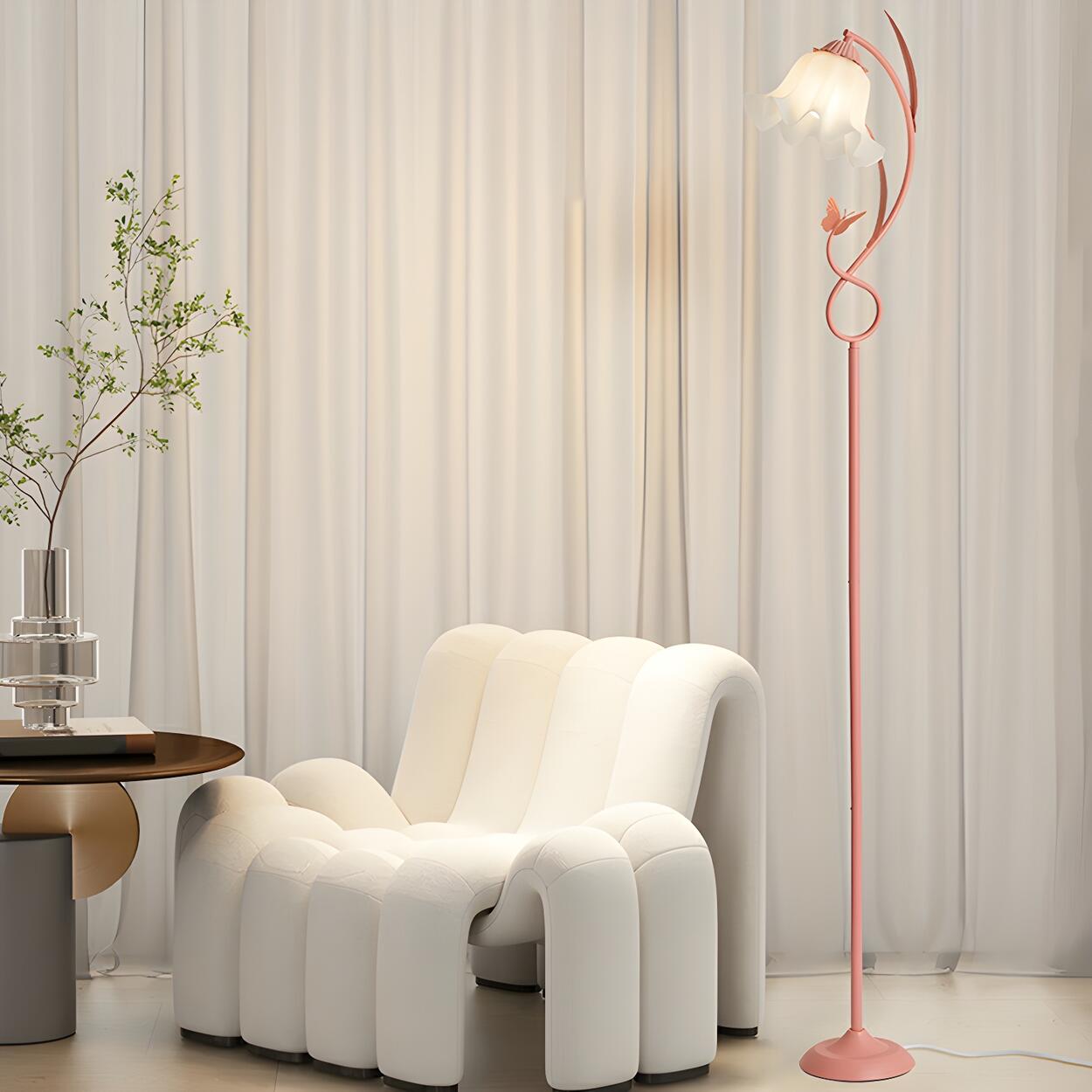 Elegant Floral and Green Metal Stand Floor Lamp