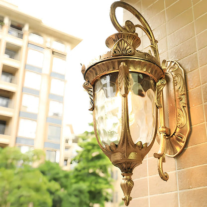 Elegant Lantern Bronze Glass Outdoor LED Wall Lamp