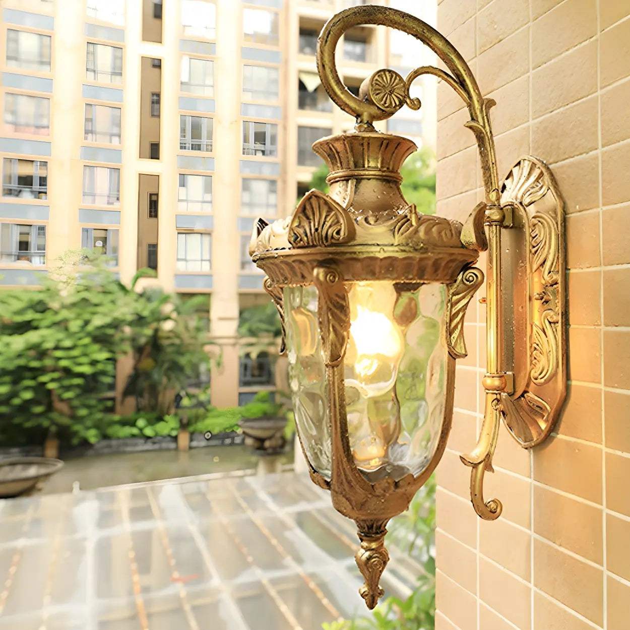 Elegant Lantern Bronze Glass Outdoor LED Wall Lamp