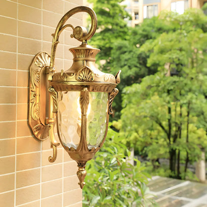 Elegant Lantern Bronze Glass Outdoor LED Wall Lamp