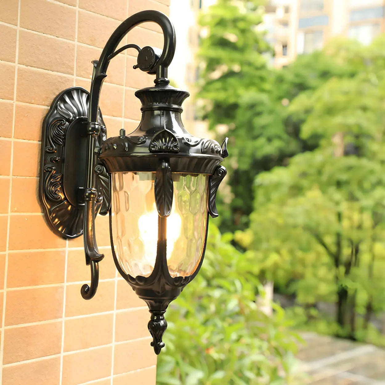 Elegant Lantern Bronze Glass Outdoor LED Wall Lamp