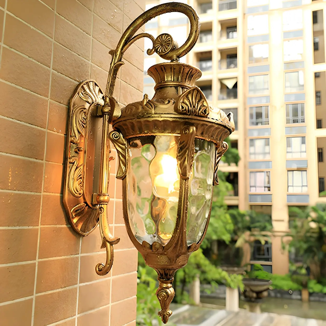 Elegant Lantern Bronze Glass Outdoor LED Wall Lamp