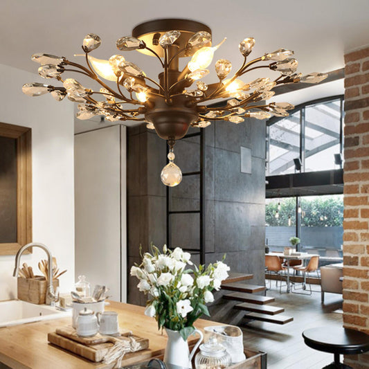 Elegant Large Crystal Branch Semi-Flush Mount Light