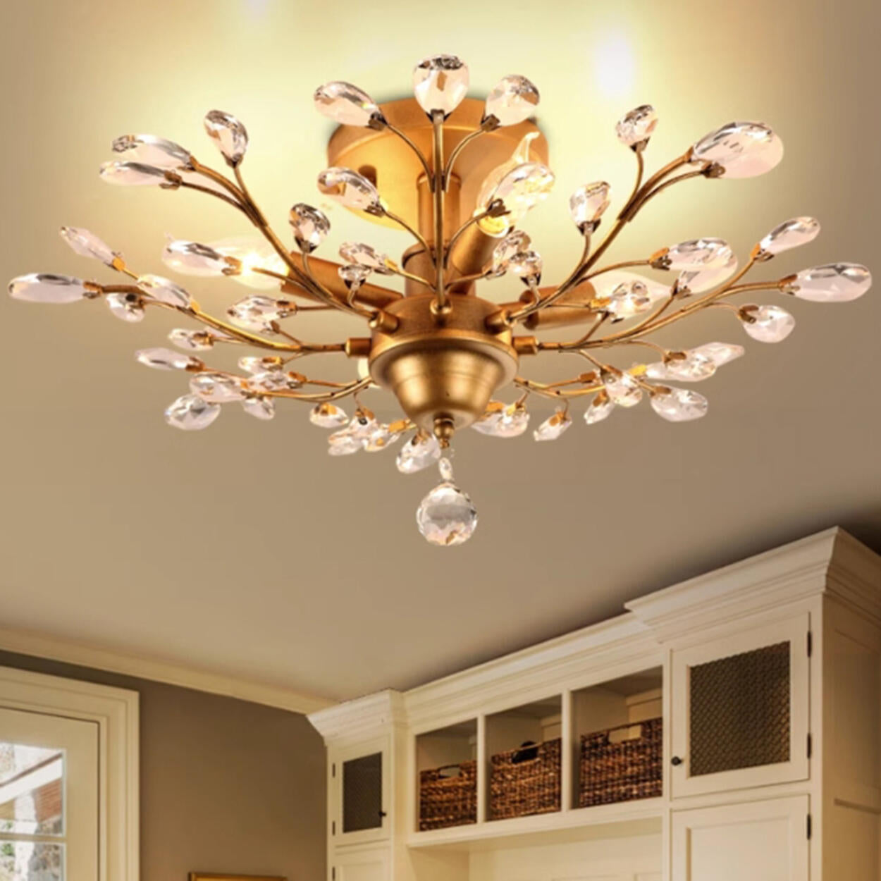 Elegant Large Crystal Branch Semi-Flush Mount Light