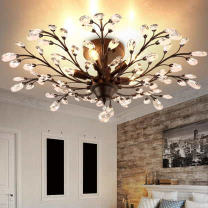 Elegant Large Crystal Branch Semi-Flush Mount Light