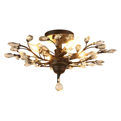 Elegant Large Crystal Branch Semi-Flush Mount Light