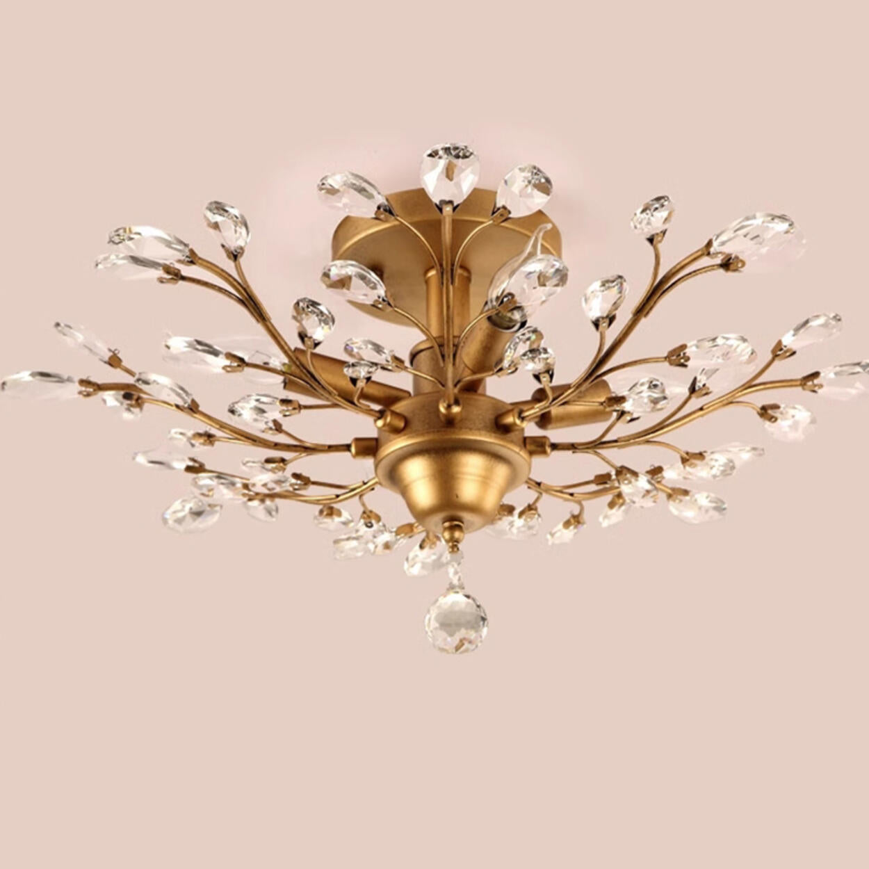 Elegant Large Crystal Branch Semi-Flush Mount Light