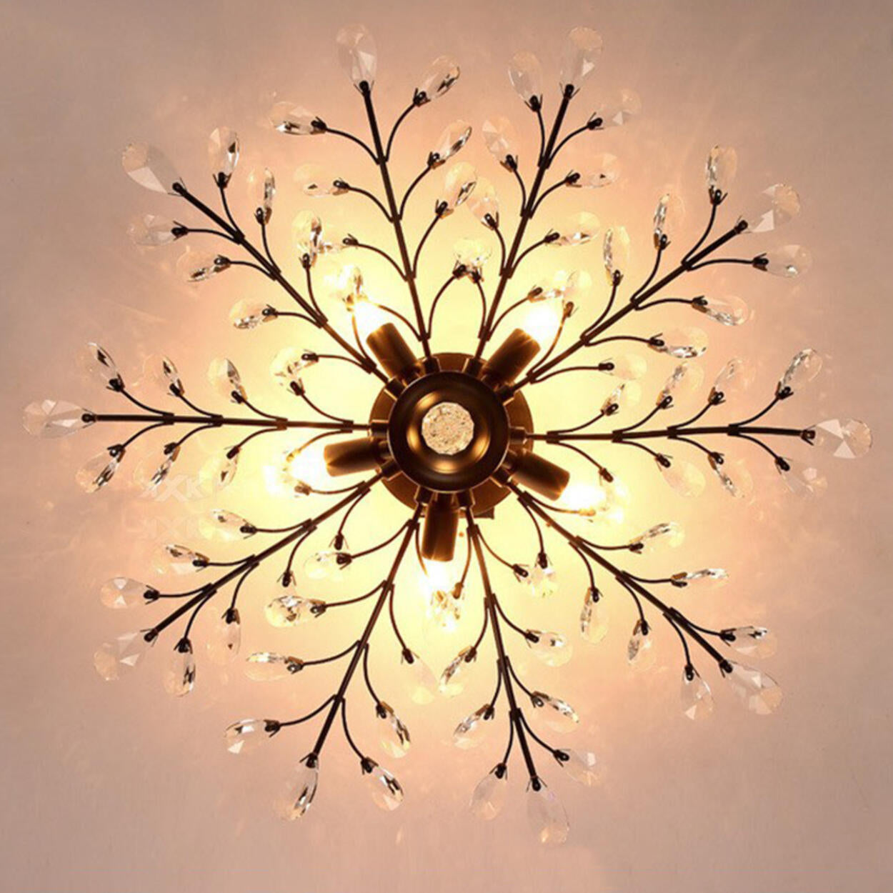 Elegant Large Crystal Branch Semi-Flush Mount Light