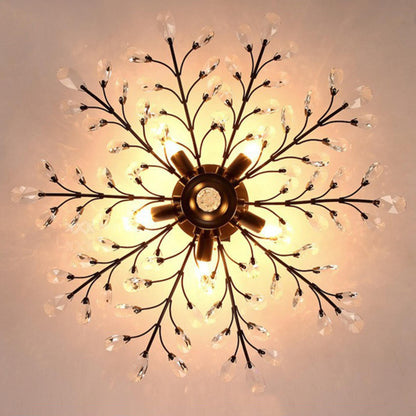 Elegant Large Crystal Branch Semi-Flush Mount Light