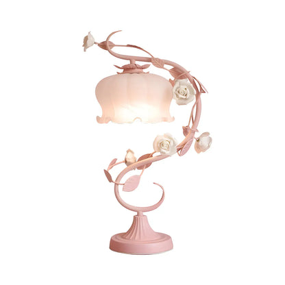 Elegant Pastoral Ceramic Rose Glass Bedside Table Lamp