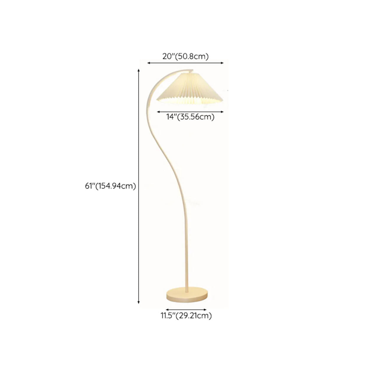 Elegant Pleated Fabric Cream Curved Floor Lamp