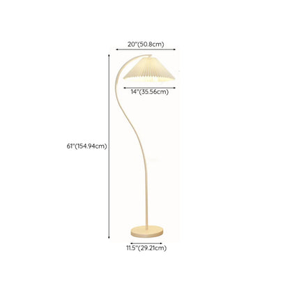 Elegant Pleated Fabric Cream Curved Floor Lamp