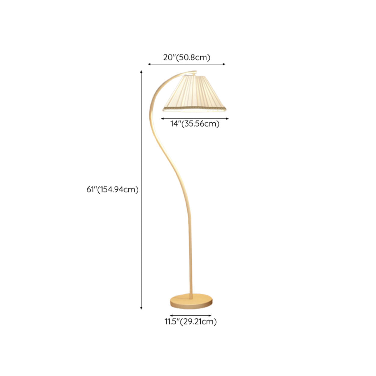 Elegant Pleated Fabric Cream Curved Floor Lamp