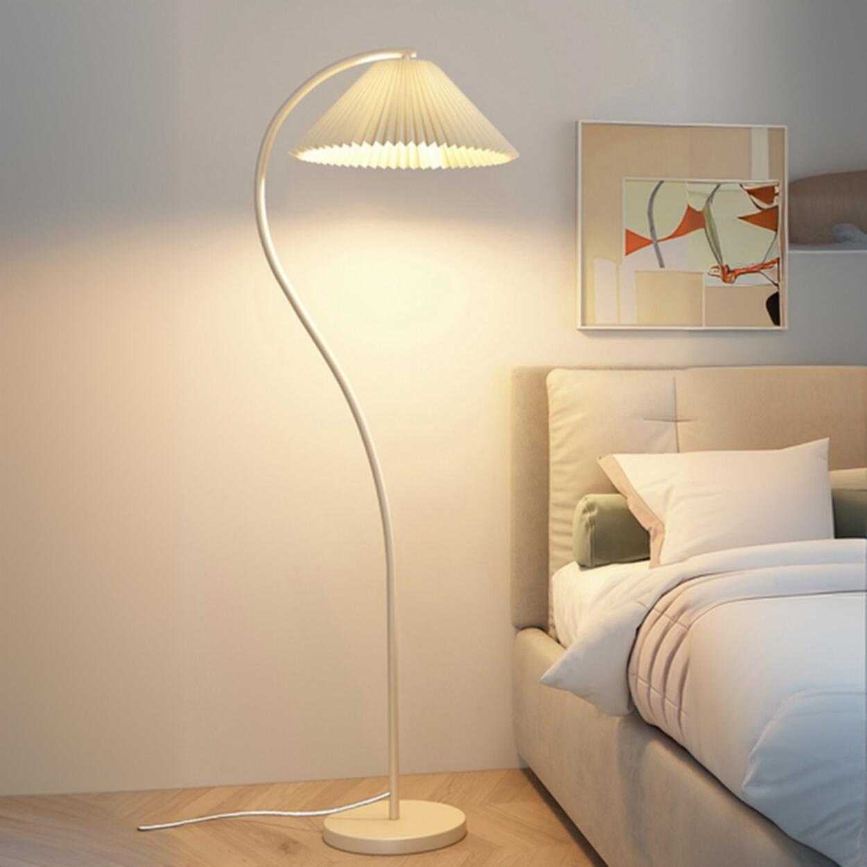 Elegant Pleated Fabric Cream Curved Floor Lamp