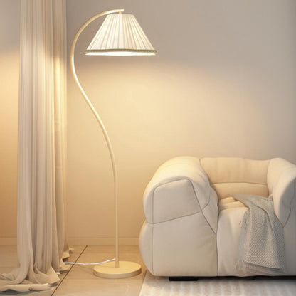 Elegant Pleated Fabric Cream Curved Floor Lamp