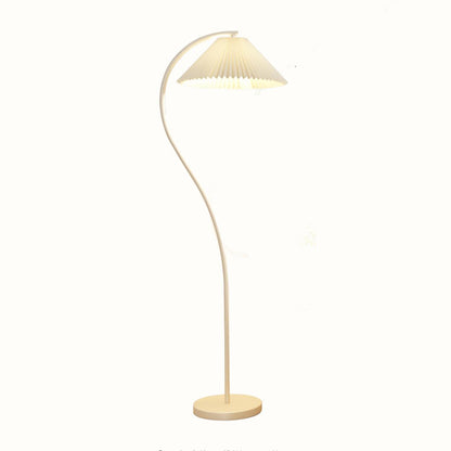 Elegant Pleated Fabric Cream Curved Floor Lamp