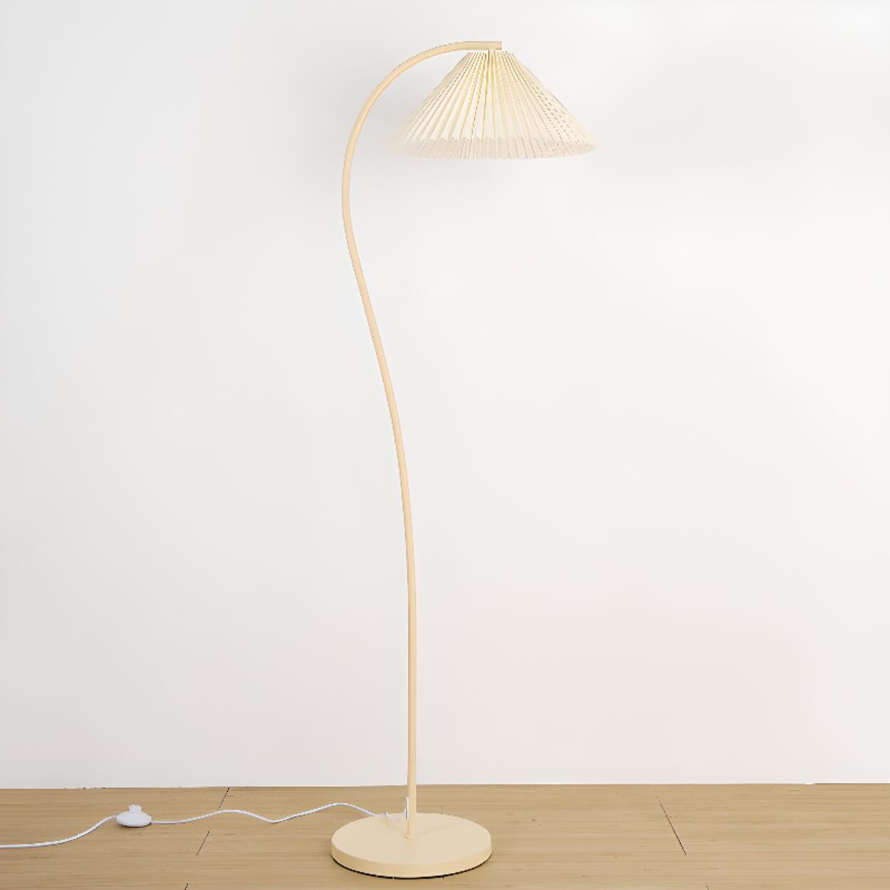 Elegant Pleated Fabric Cream Curved Floor Lamp