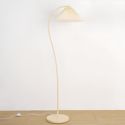 Elegant Pleated Fabric Cream Curved Floor Lamp