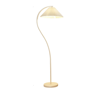 Elegant Pleated Fabric Cream Curved Floor Lamp