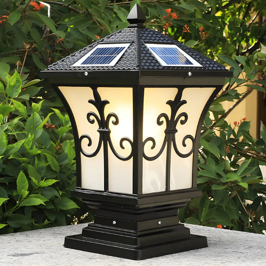 Elegant Solar Lantern Black Metal Outdoor Table Lamp