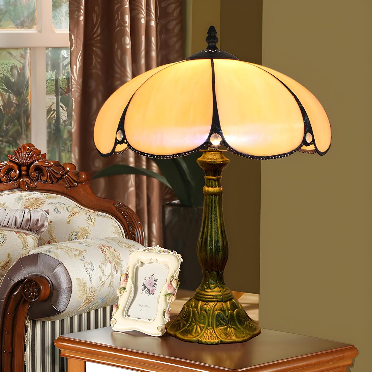 Elegant Tiffany Stained Glass Dome Decor Table Lamp