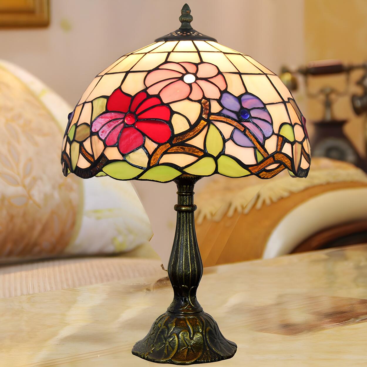 Elegant Tiffany Stained Glass Dome Decor Table Lamp