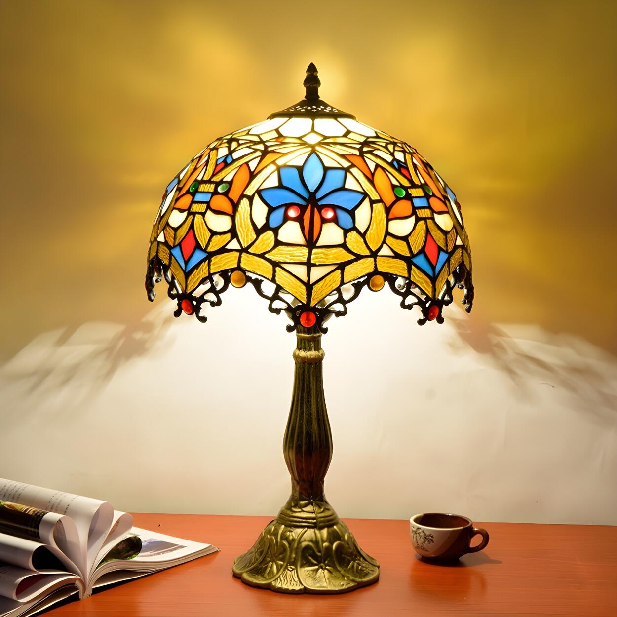 Elegant Tiffany Stained Glass Dome Decor Table Lamp