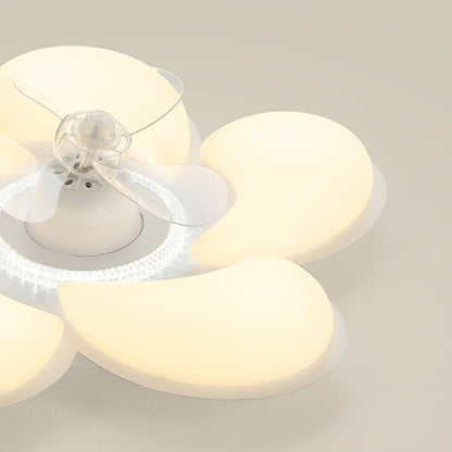 Elegant White Flower Flush LED Ceiling Fan with Light